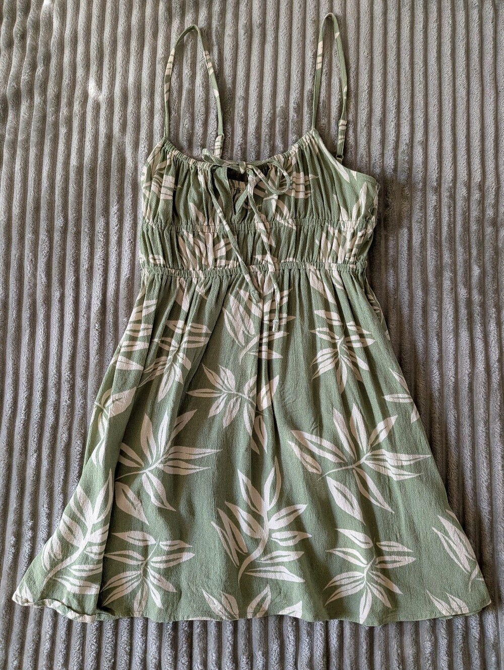 Roxy Green Tropical Floral Ruched Mini Dress XS